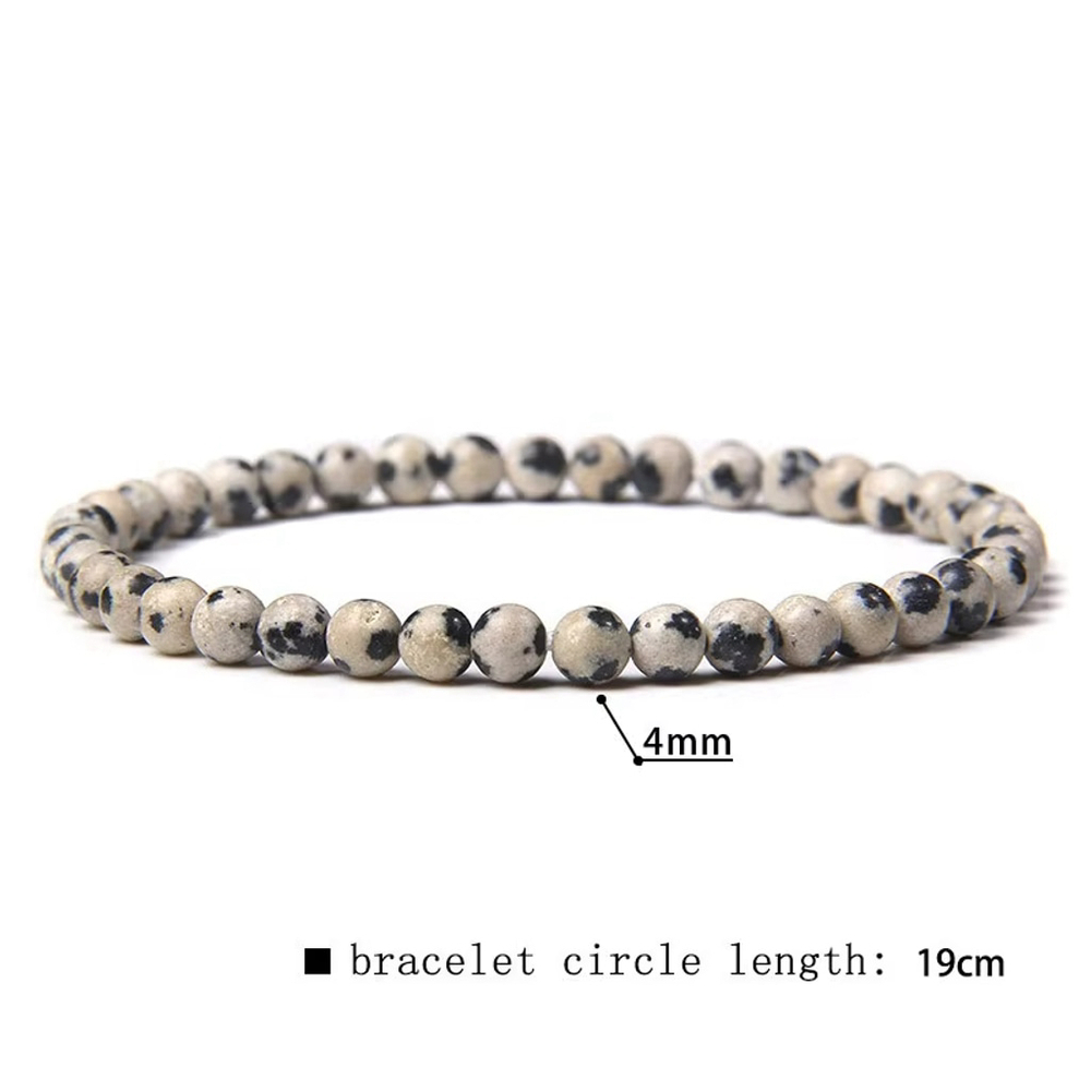 4mm Dalmatian Stone Beaded Stretchy Cream & Black Bracelet NWT